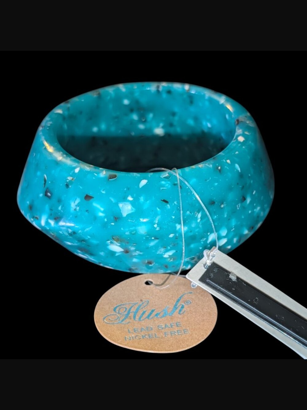 Hush Speckled Blue Green Resin Chunky Bangle Statement Bracelet Size 7.75" NWT
